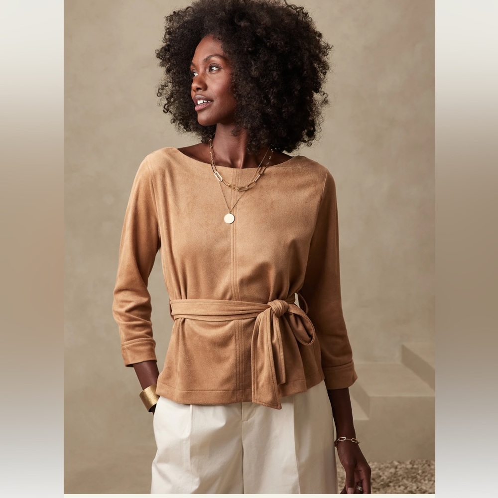 BANANA REPUBLIC vegan suede tie waist top XL